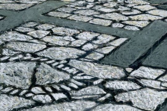 Πλακόστρωτο στου Λουμπαρδιάρη-Λαδοπαστέλ σε χαρτί